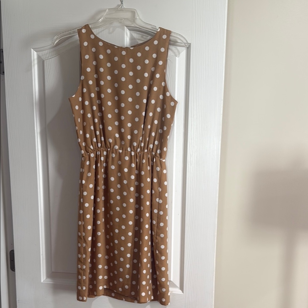 J. Crew Tan Dress with White Dots